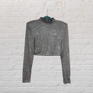 Mockneck, long sleeve, sequined crop top